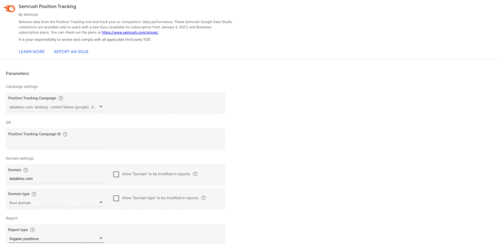 Semrush Position Tracking Connector